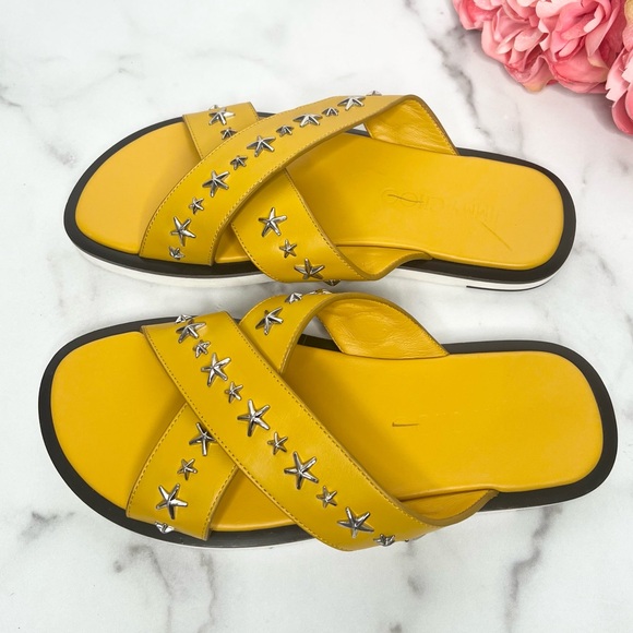 ❗️NWOT❗️JIMMY CHOO PALMO STAR STUDDED LEATHER SLIDES main image 8